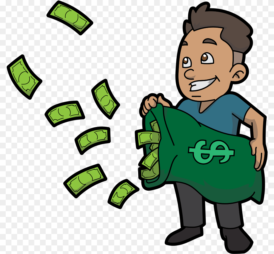 Guy With Money Cartoon, Green, Baby, Person, Face Png Image