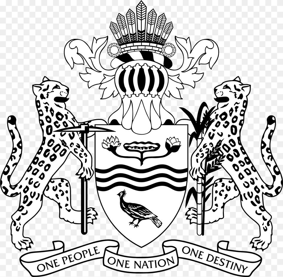 Guyana Coat Of Arms Bw Outline Guyana Coat Of Arms, Symbol, Emblem, Animal, Bird Png Image