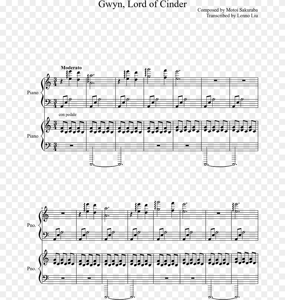 Gwyn Lord Of Cinder Piano Sheet, Gray Free Png