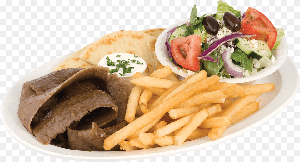 Gyro Plate With Fries, Bread, Food, Food Presentation, Pita Free Png