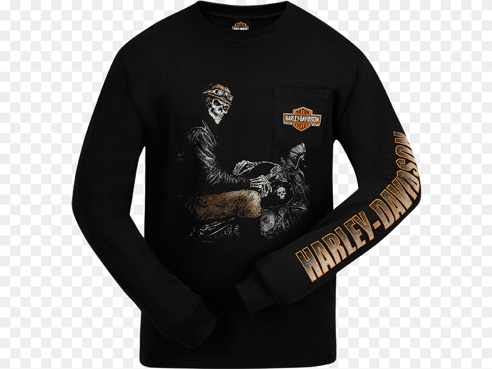 H D Men39s Wind Rider Black Long Sleeve Pocket Tee Long Sleeved T Shirt, T-shirt, Clothing, Sweatshirt, Sweater Png Image