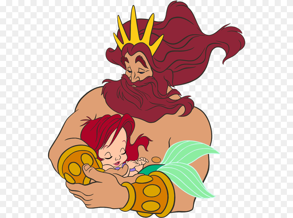 Haba Una Vez En El Fondo Del Ms Azul De Los Ocanos King Triton And Baby Ariel, Face, Head, Person, Clothing Png Image