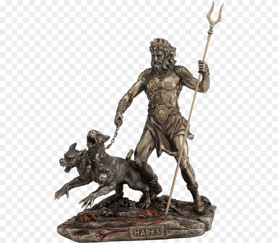 Hades With Bident And Cerberus Greek Mythology Hades Bident, Bronze, Adult, Person, Man Png