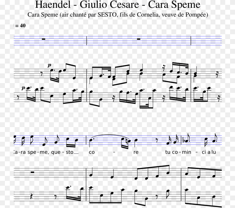 Haendel Giulio Cesare Cara Speme Sheet Music For Piano Sheet Music, Text Free Transparent Png