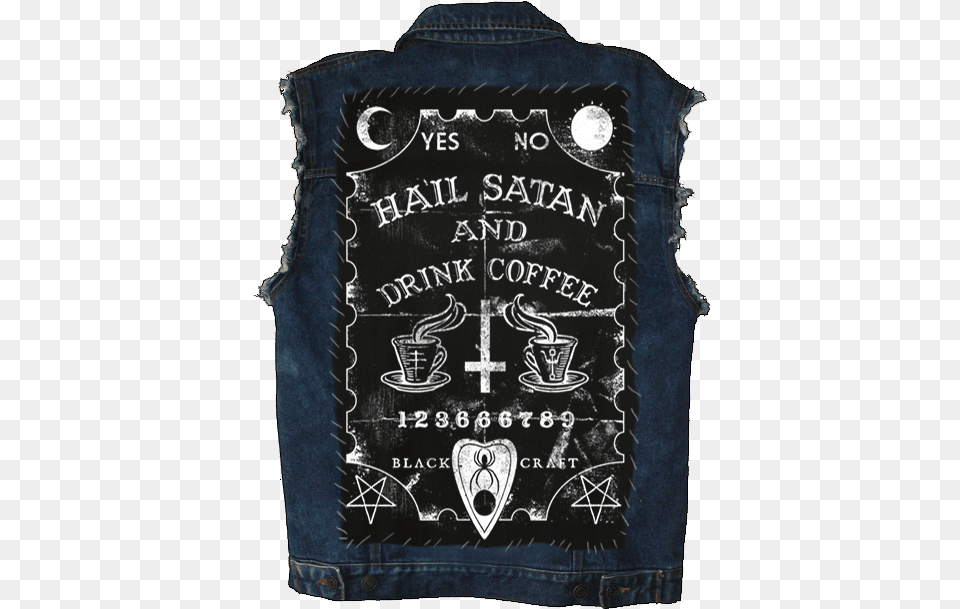 Hail Satan And Drink Coffee, Clothing, Lifejacket, Vest, Blackboard Png Image