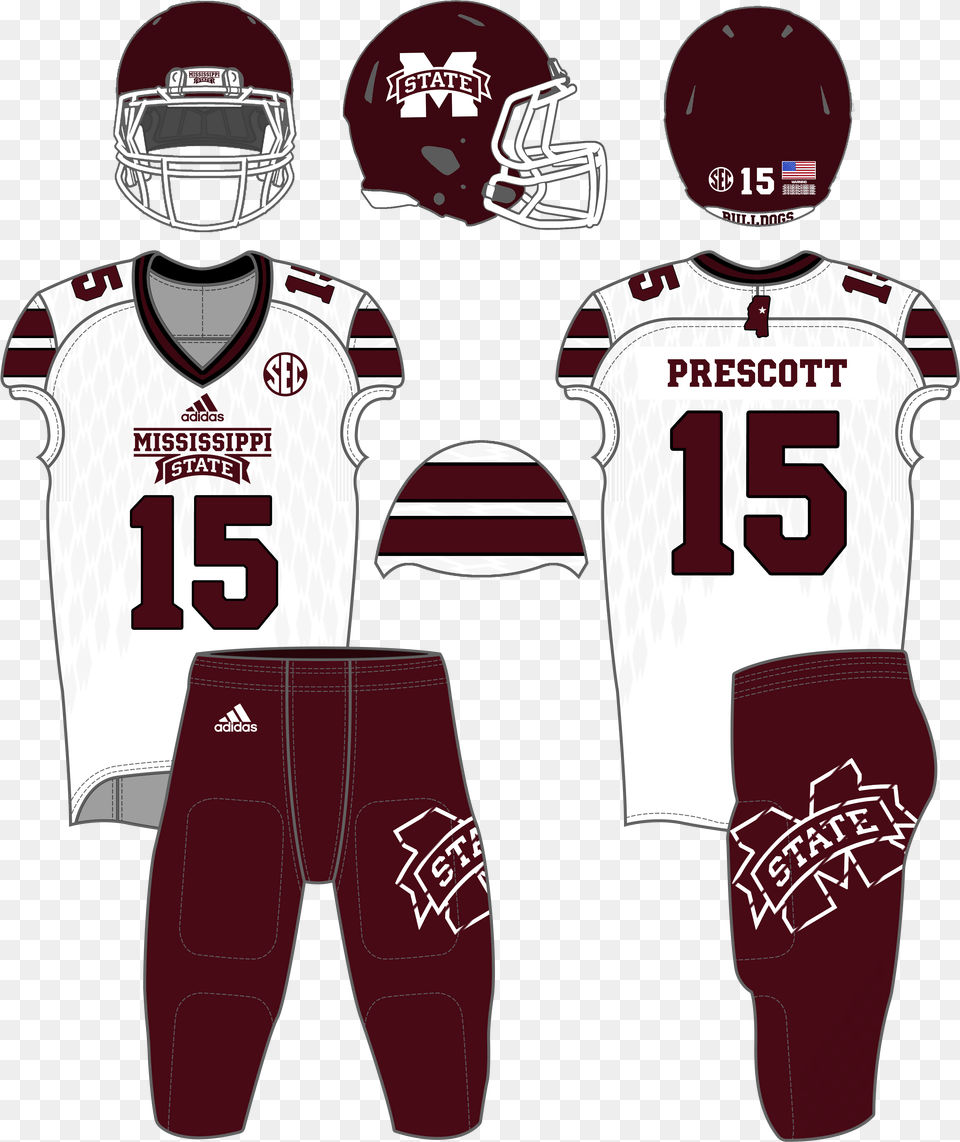 Hail State Unis 2015 Football Season Miss State Football Uniforms, Shirt, Clothing, Helmet, Playing American Football Png