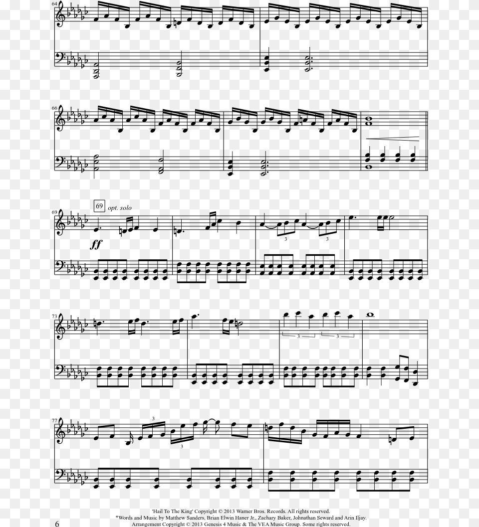 Hail To The King Sheet Music, Gray Free Png Download