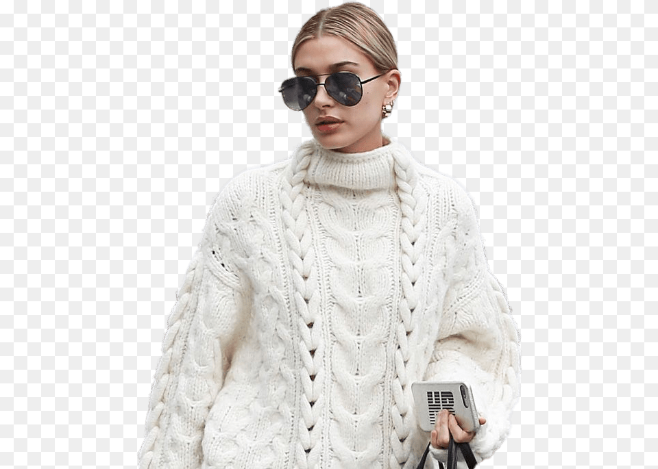 Hailey Baldwin White Sweater Hailey Baldwin, Clothing, Knitwear Free Png