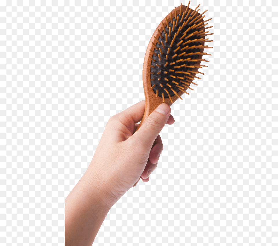 Hairbrush Hand Holding A Hair Brush, Device, Tool Free Png Download