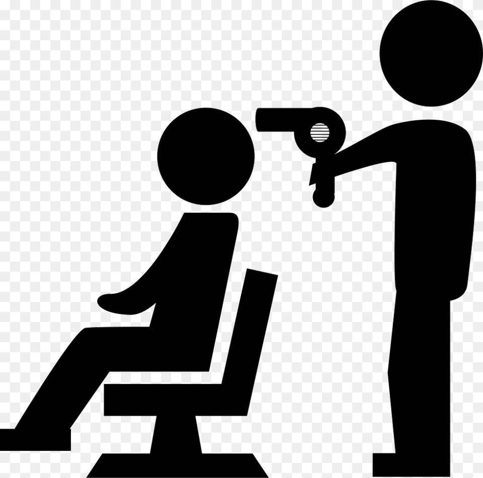 Hairdresser Drying The Hair Of A Client Sitting On Hairdresser Icon, Stencil, Weapon, Firearm, Gun Free Png Download