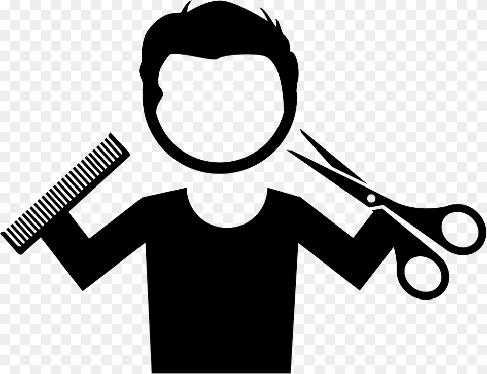 Hairdresser With Comb And Scissors, Stencil, Adult, Female, Person Free Png