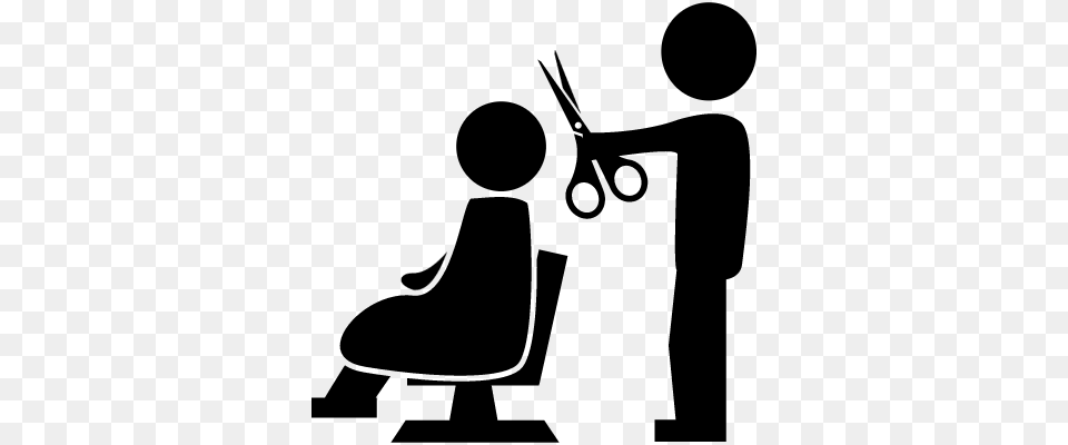 Hairdresser With Scissors Cutting The Hair To A Client Sitting, Gray Free Transparent Png