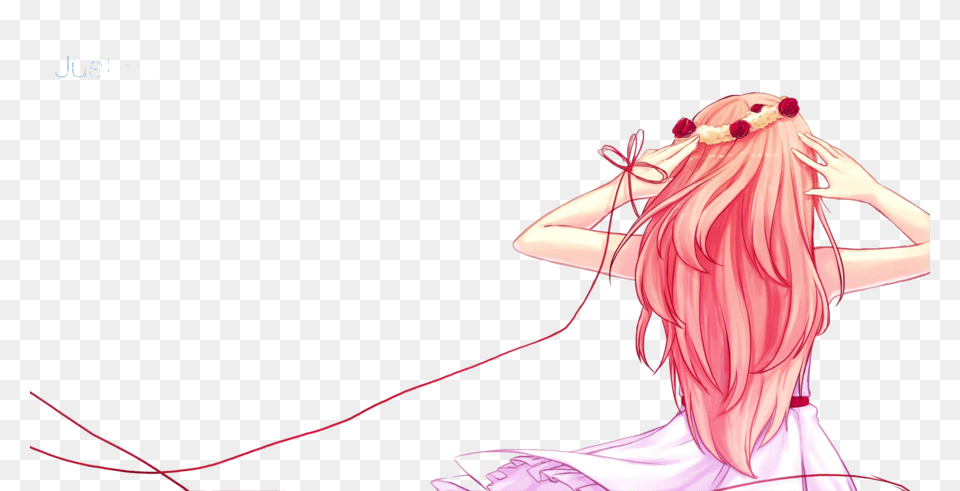 Hairpinkhairstylelong Coloringillustration Anime Girl Red String, Book, Comics, Publication, Adult Png Image