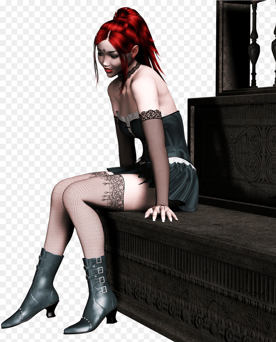 Hairsittingpensive Girl Red Hair 3d, Adult, Person, Woman, Female Png Image