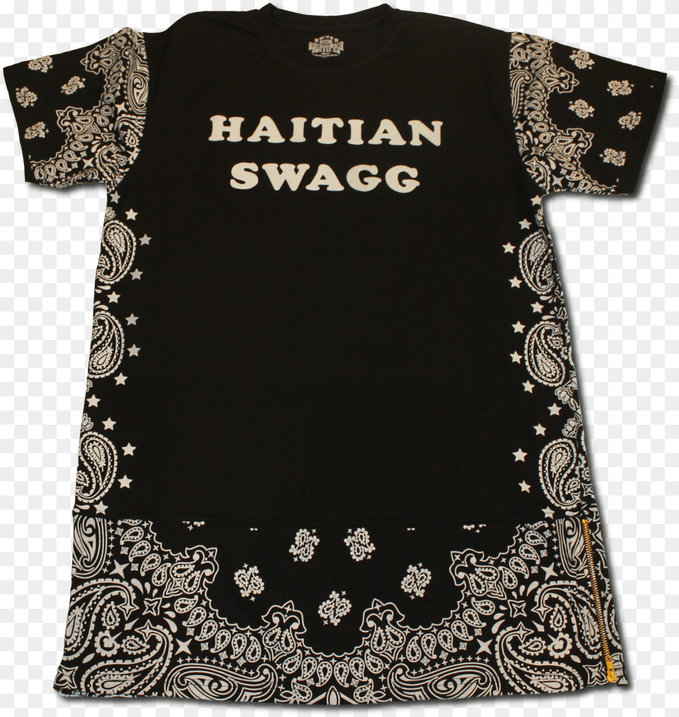 Haitian Swagg Black Bandana Print Extended Tee W Gold Zipper Bandana Print, Clothing, Pattern, T-shirt Free Png Download