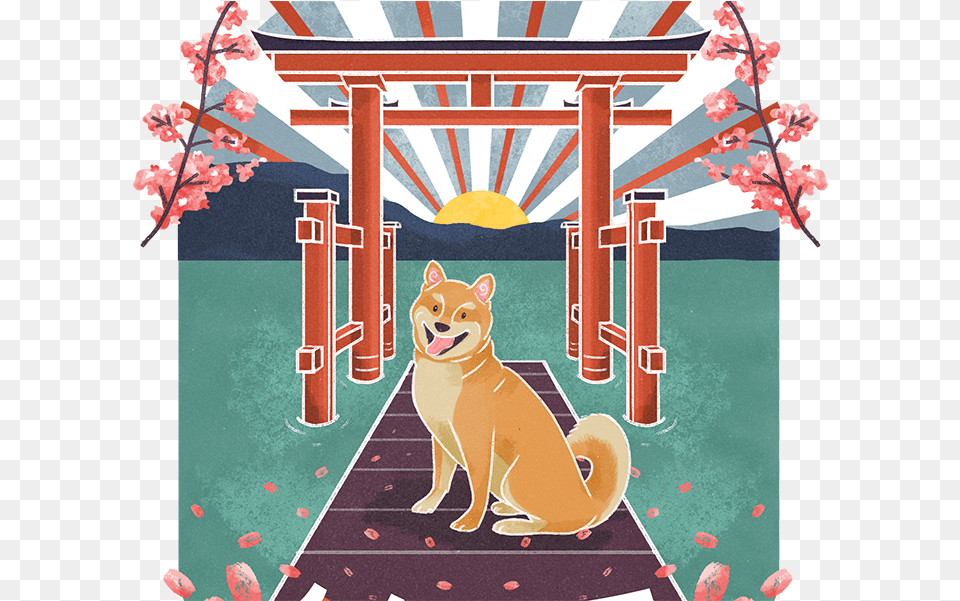 Hakone Torii Gate Lake Ashi Blues Illustration Design Shiba Inu, Flower, Plant, Art, Painting Free Png Download