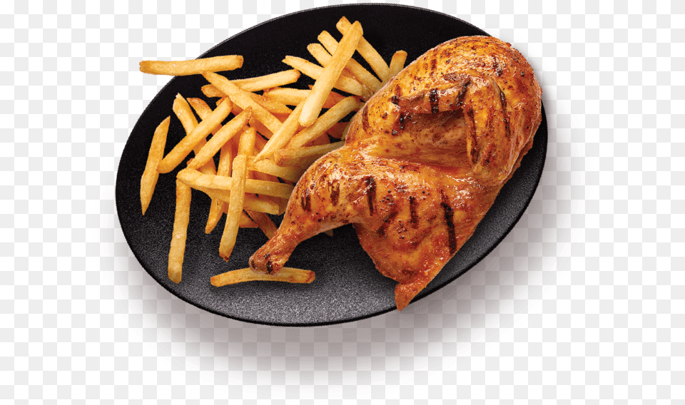 Half Chicken And Chips Galos Flame Grilled Chicken, Food, Food Presentation, Meal, Fries Free Transparent Png