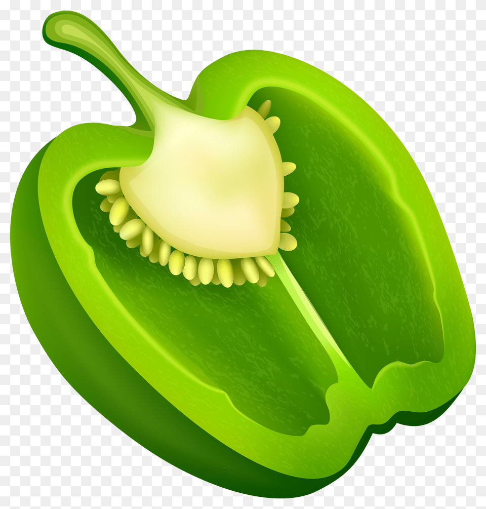 Half Green Pepper Clipart, Bell Pepper, Food, Plant, Produce Png