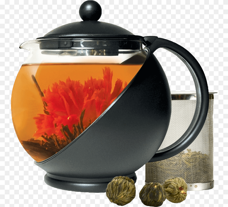 Half Moon Teapot With Infuser And Tea Flowers Primula Teapot, Cookware, Pot, Pottery Free Transparent Png