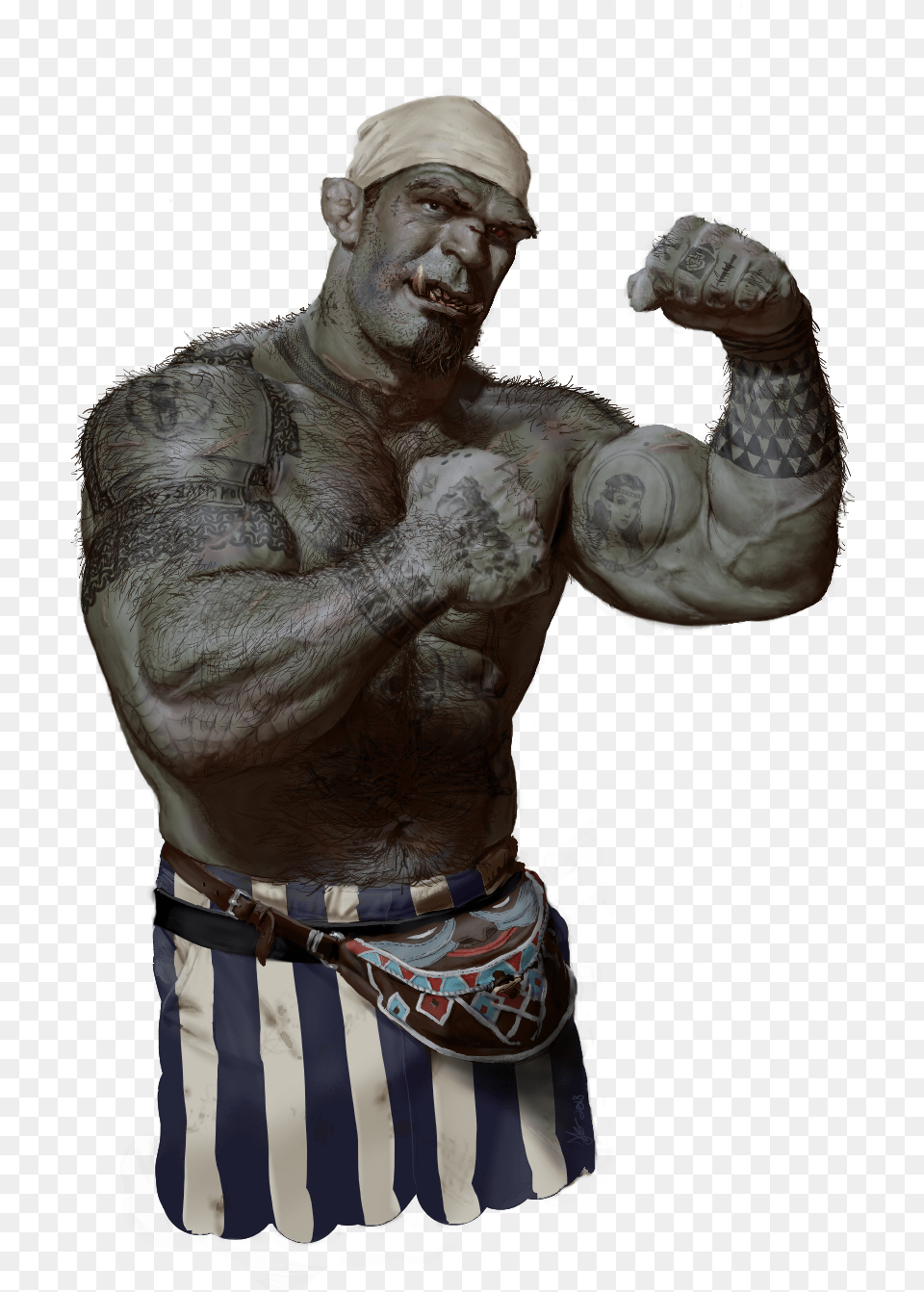 Half Orc Pugilist, Tattoo, Skin, Body Part, Person Png