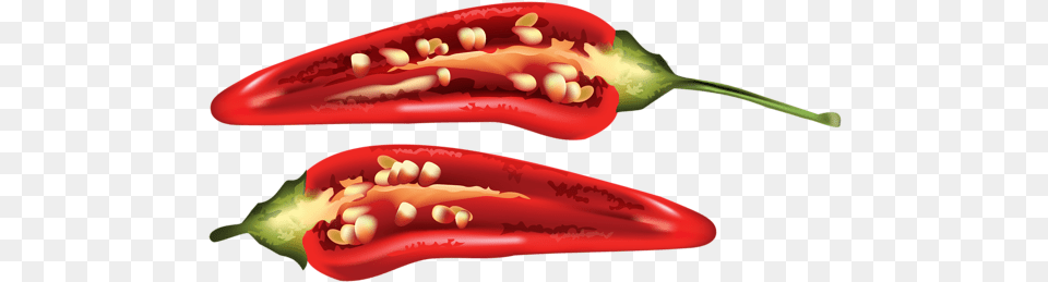 Half Red Chili Pepper Clip Art Image Pepper, Food, Produce, Ketchup, Plant Free Png Download