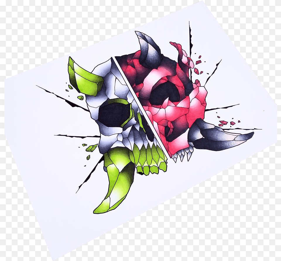 Half Skull Half Oni Illustration, Art, Graphics, Floral Design, Pattern Free Transparent Png