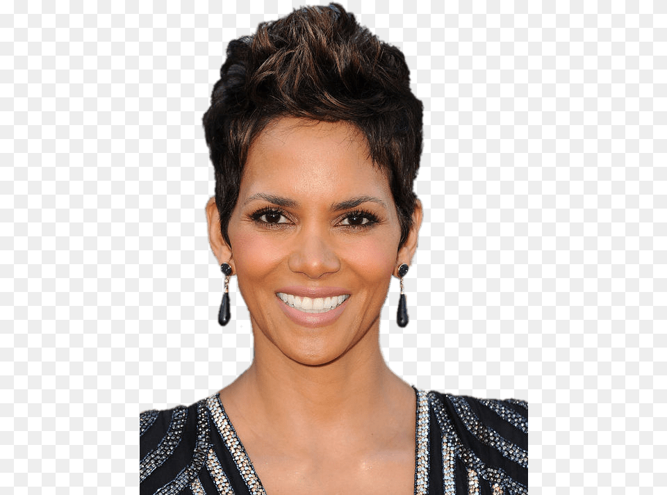 Halle Berry Short Hair Halle Berry Fake Lashes, Accessories, Smile, Person, Jewelry Png Image