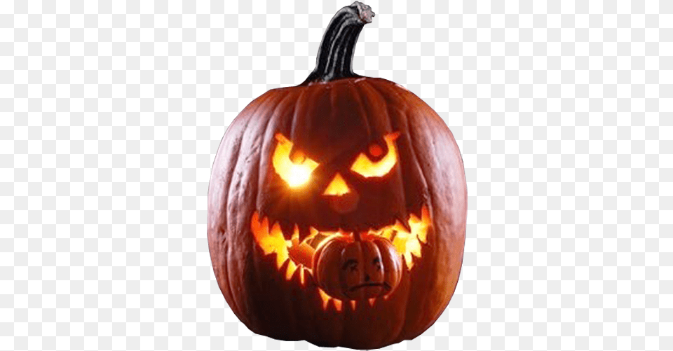Halloween And Calabaza Evil Jack O Lantern, Food, Plant, Produce, Pumpkin Png Image