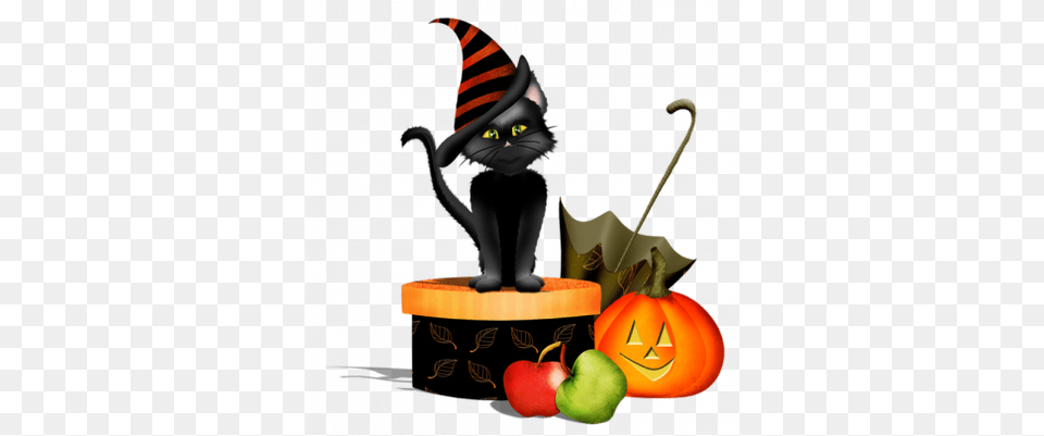 Halloween Black Cat Hat Pumpkin Gato Preto Halloween, Animal, Mammal, Pet, Person Free Png Download