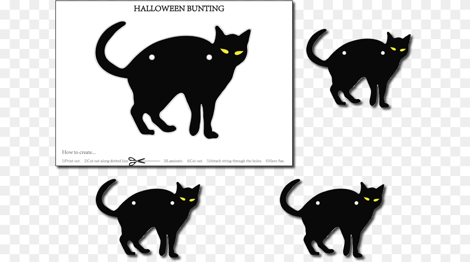 Halloween Bunting Cat Easy Black Cat Drawing, Silhouette, Animal, Black Cat, Mammal Png Image