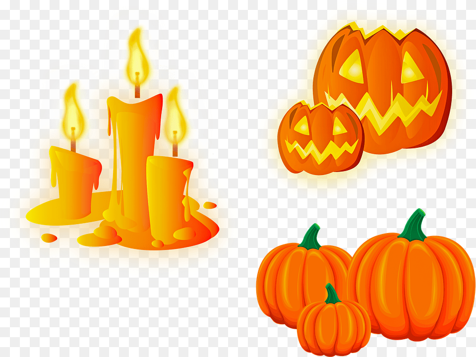 Halloween Candle Halloween Pumpkins Candle Halloween Halloween Candle, Food, Plant, Produce, Pumpkin Free Png