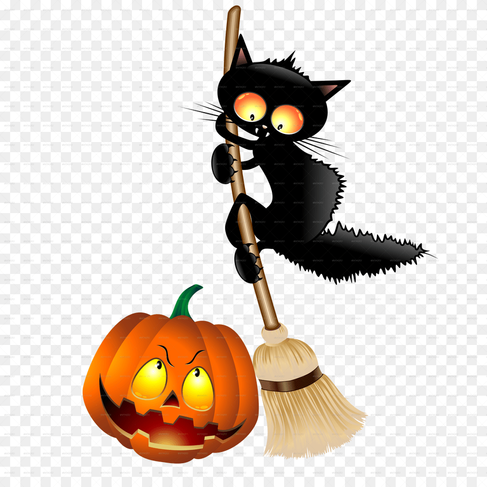 Halloween Cartoon Pictures Happy Halloween Black Cats, Broom, Festival Free Transparent Png
