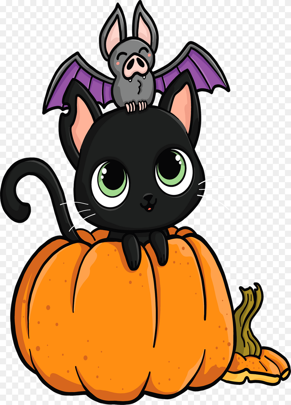 Halloween Cat And Bat Clipart, Food, Plant, Produce, Pumpkin Free Png