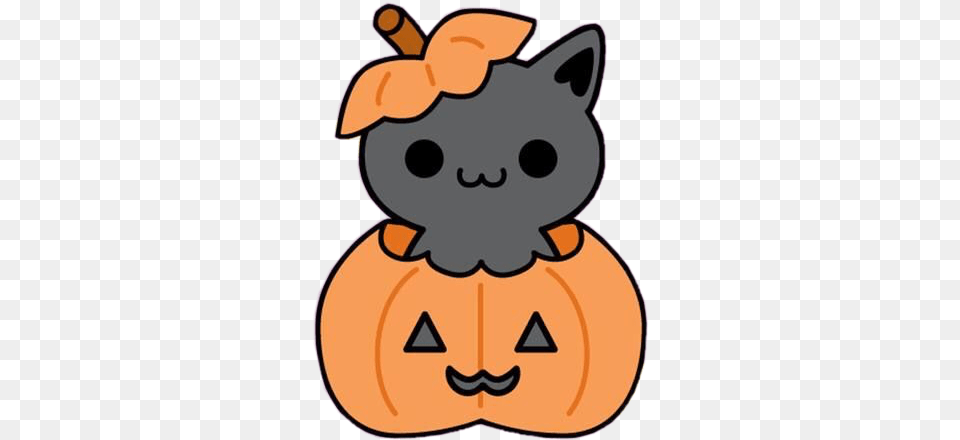 Halloween Cat Graycat Pumpkin Sticker By Snow Cartoon Cute Halloween Cat, Food, Plant, Produce, Vegetable Free Transparent Png