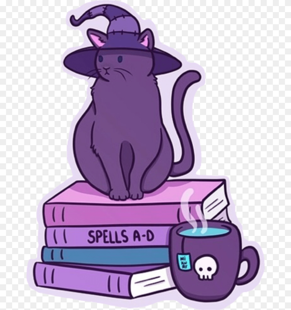 Halloween Cat Wich Spooky Violet Purple Spells Skull Witch Aesthetic, Baby, Person, Book, Publication Png Image