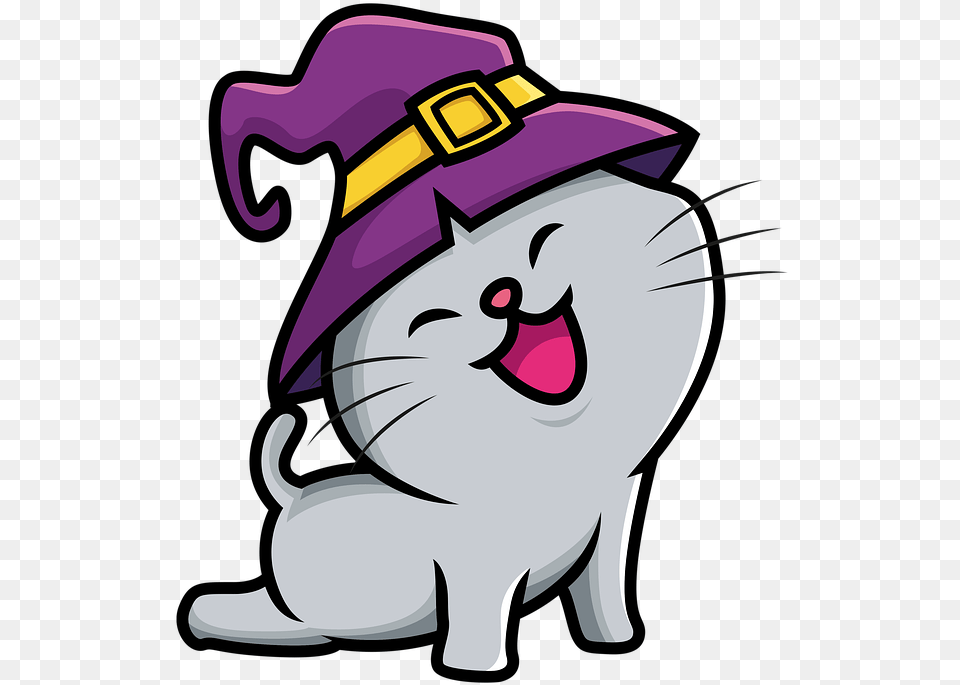 Halloween Cat Witch Hat Halloween Kissa, Purple, Clothing, Cartoon, Animal Free Png