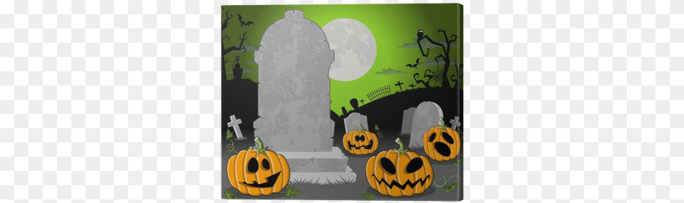 Halloween Cemetery With Tombs And Funny Cartoon Pumpkins Plano De Fundo Animado Halloween, Festival, Gravestone, Tomb, Food Png Image