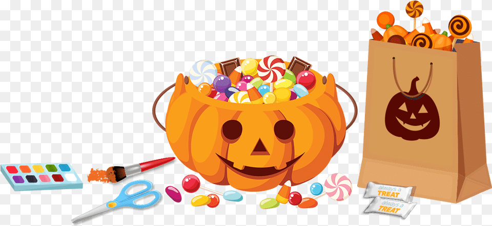 Halloween Central Always A Treat Halloween Candy Bucket Clip Art, Scissors, Food, Sweets, Plant Free Png