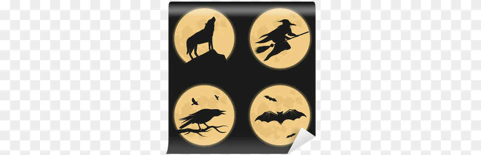 Halloween Characters Moonlight Silhouettes Wall Mural U2022 Pixers We Live To Change Silhouette, Logo, Animal, Bird, Canine Png Image