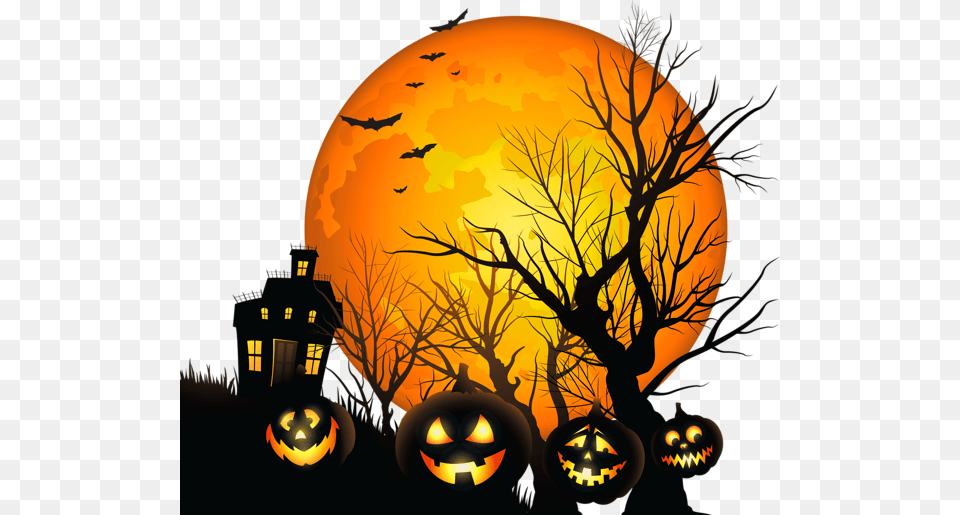 Halloween Clipart Full Moon Graphic Freeuse Stock Large Haunted House Halloween Clip Art, Festival, Chandelier, Lamp Free Png Download