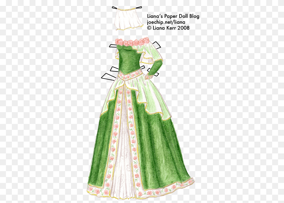 Halloween Costume 5 Green Princess Gown With Pink Rose Dress, Clothing, Fashion, Formal Wear, Person Free Transparent Png