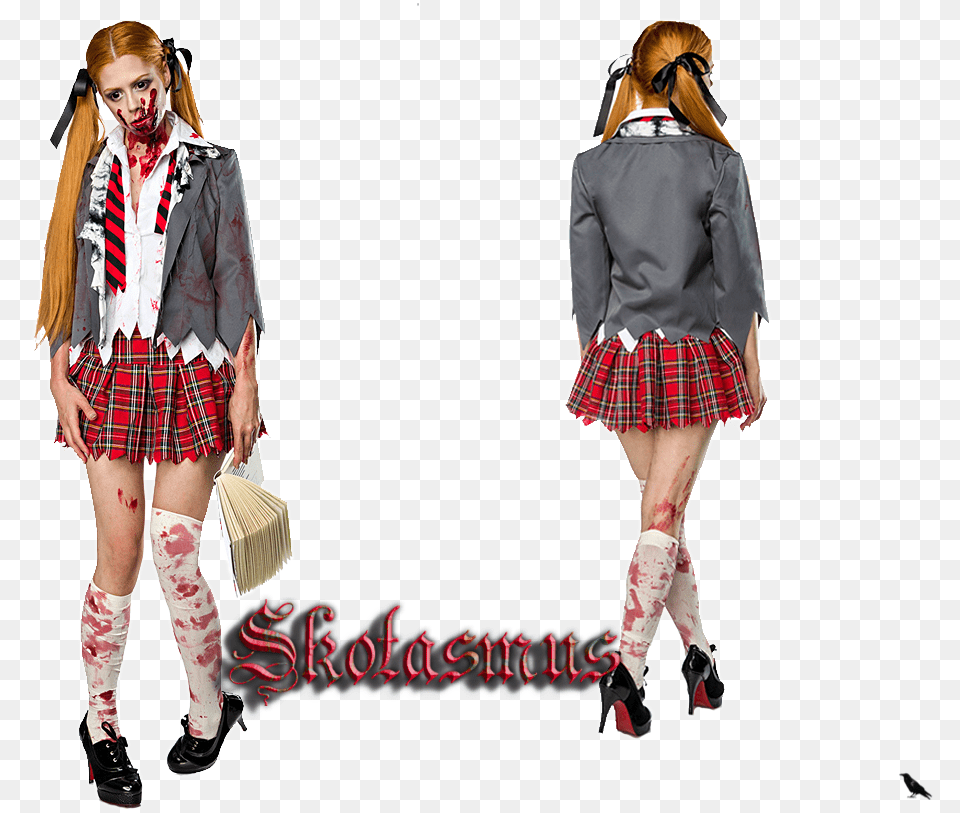 Halloween Costume Zombie Schoolgirl Scary School Girl Halloween Costumes, Clothing, Skirt, Person, Teen Free Png Download