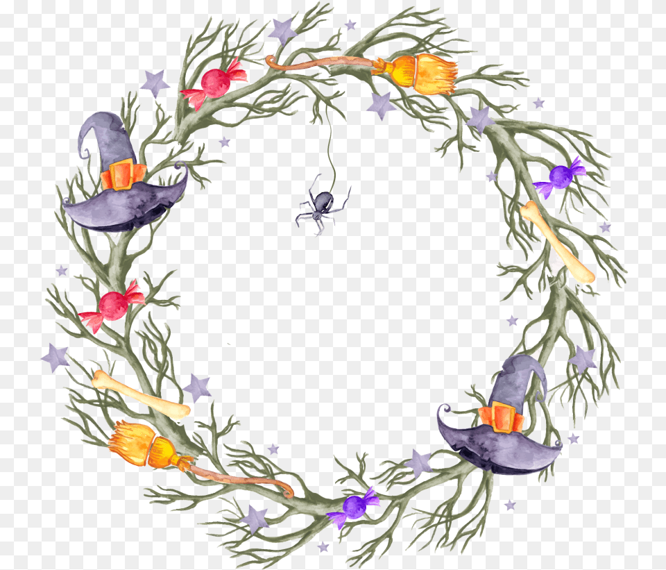 Halloween Flowers Wreath Download Watercolor Painting, Plant, Pattern, Animal, Bird Free Png
