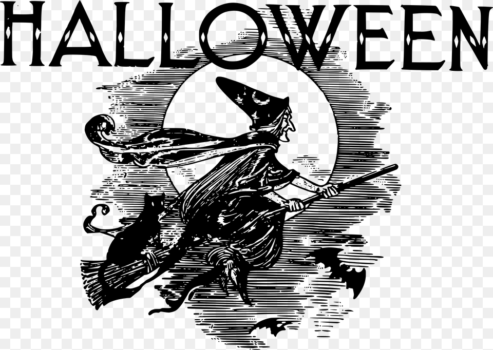 Halloween Flying Witch Clip Arts Vintage Halloween Black And White, Gray Free Transparent Png
