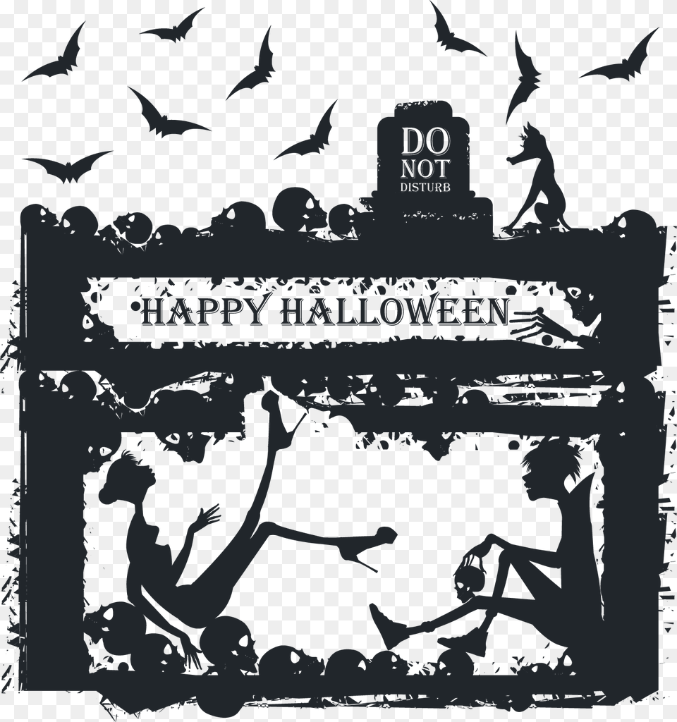 Halloween Greeting Card Illustration Happy Holidays Clip Art, Silhouette, Stencil, Adult, Wedding Free Png Download