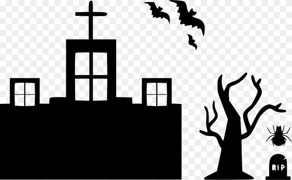 Halloween Haunted Home House Mansion Bats Tree Spider Halloween Clipart Bats And Spiders, Altar, Architecture, Building, Church Free Transparent Png