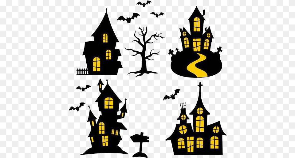 Halloween Haunted House Transparent Image Simple Haunted House Silhouette, Lamp, Art Png