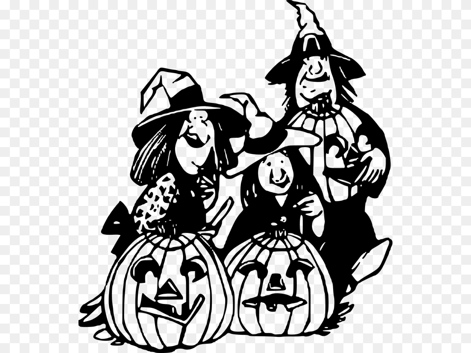 Halloween Lantern Magic Occult Pumpkin Witch Clip Art Three Witches, Gray Free Png