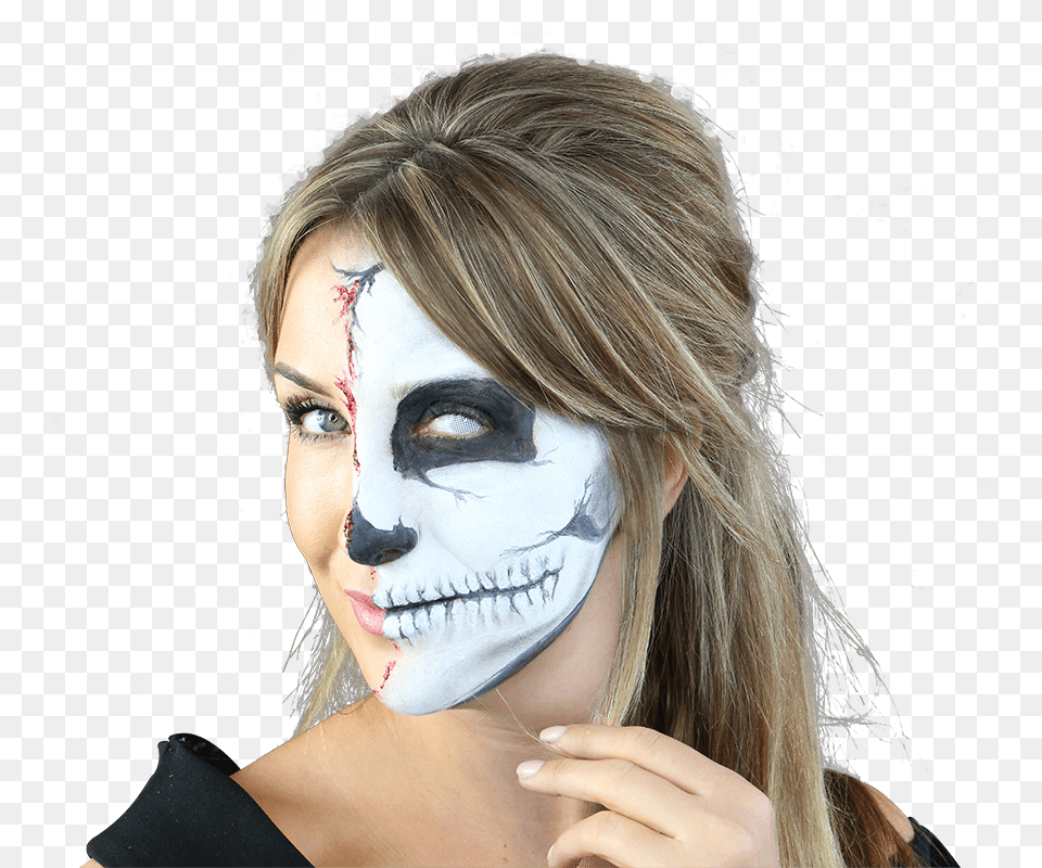 Halloween Look Ripped Skull Cosmetics, Adult, Face, Female, Head Png Image