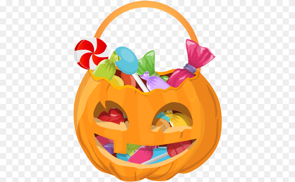 Halloween Pumpkin Basket Of Candy Transparent, Produce, Food, Vegetable, Plant Free Png Download